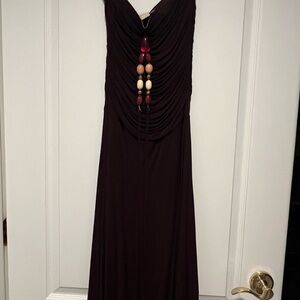 Michael Kors Deep Brown Maxi Dress with Beaded Detail